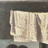 Oil painting of an interior scene 1940, portrait of children signed