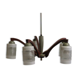 Chandelier, teak and engraved glass, 1950 Italy