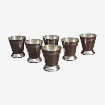 Set 6 coquetiers or Art Deco liquor cups in silver metal
