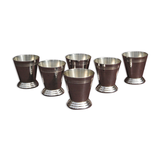 Set 6 coquetiers or Art Deco liquor cups in silver metal