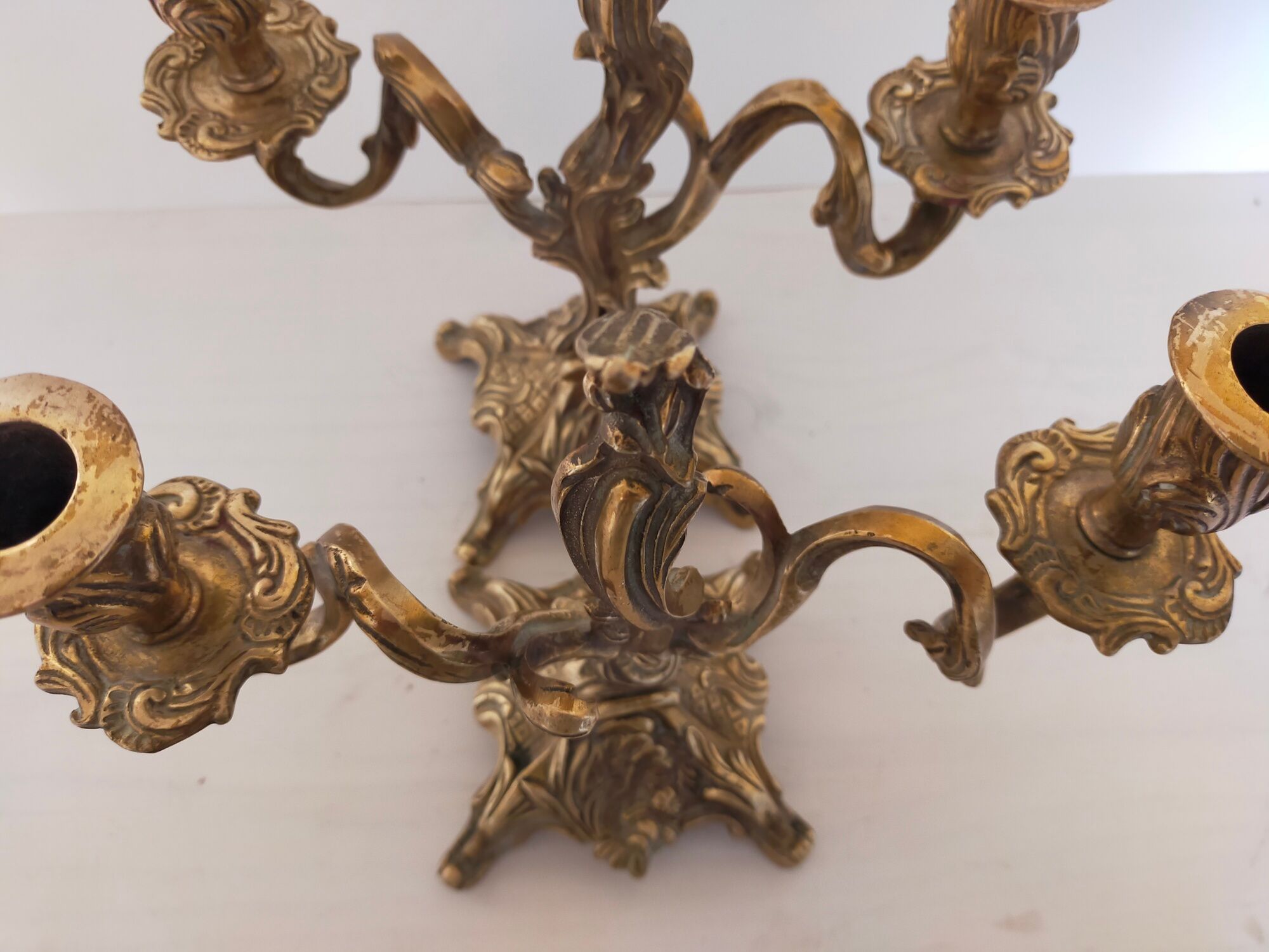 Pair of vintage brass 2-candle candelabra candlesticks