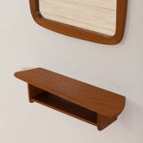 JM teak mirror with organic shape teak console, Denmark, 60s