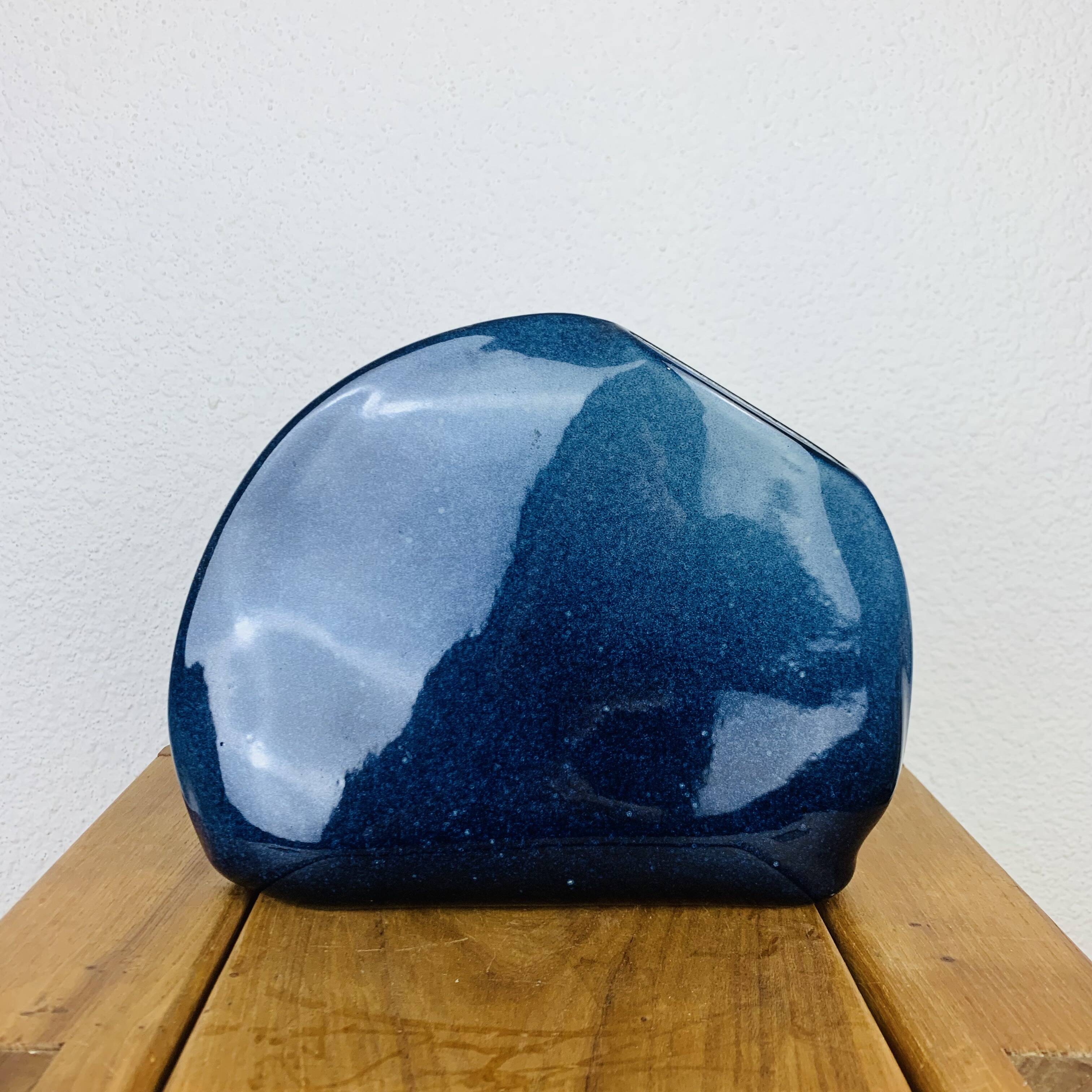 Blue ceramic free form vase