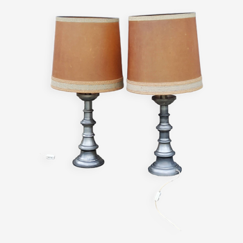 Pair of 70s Kaiser Leuchten lamps in brushed metal with original shades