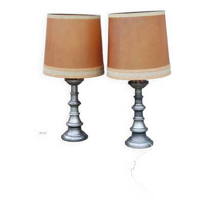 Paire de lampe des années 70 Kaiser Leuchten en métal brossé abat jour d’origine