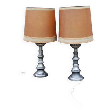 Paire de lampe des années 70 Kaiser Leuchten en métal brossé abat jour d’origine