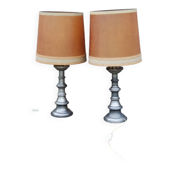 Pair of 70s Kaiser Leuchten lamps in brushed metal with original shades