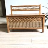 Wooden and rattan chest/bench