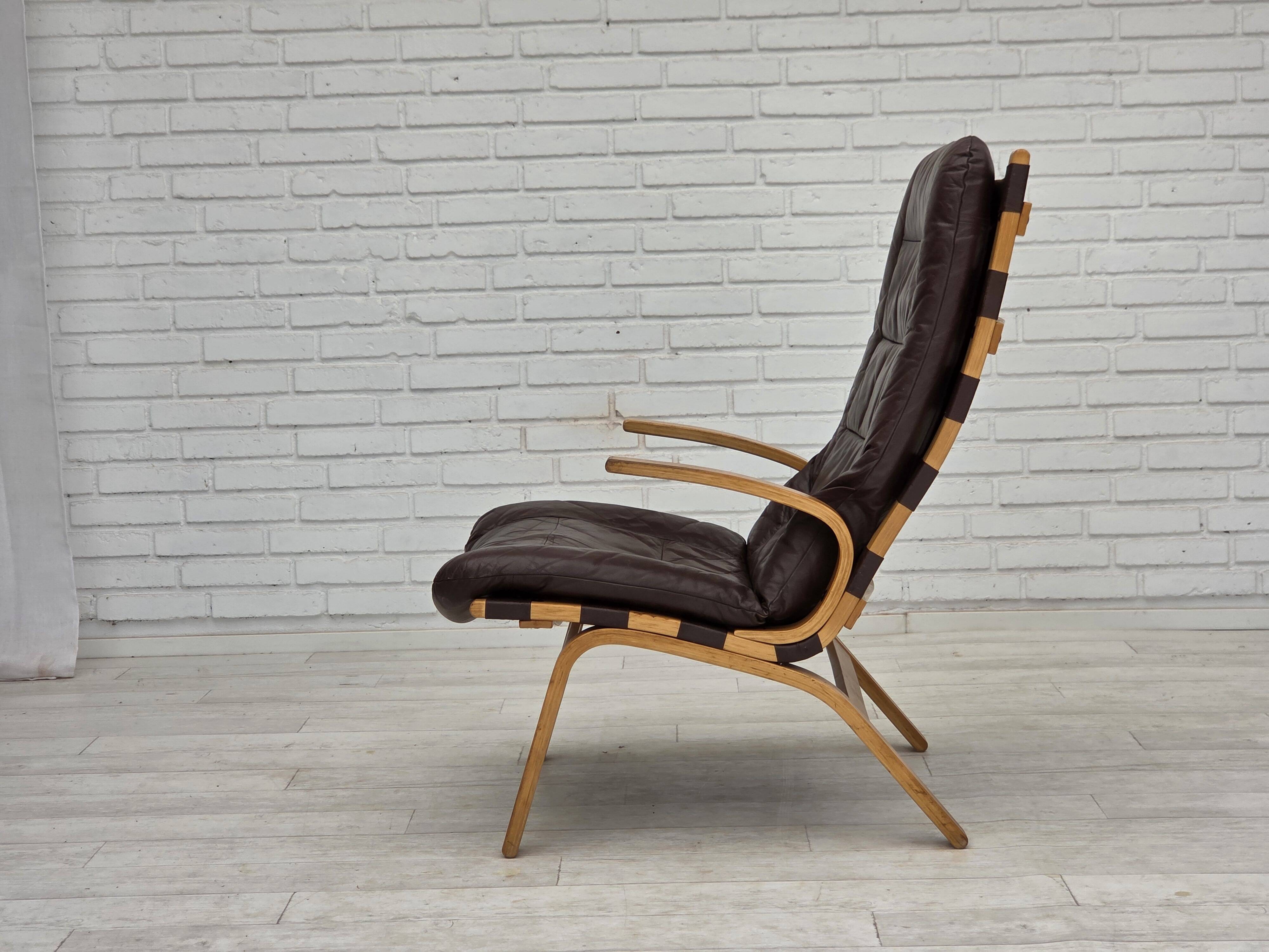 1970s, Danish design by Farstrup, set of 2 armchairs, furniture leather.