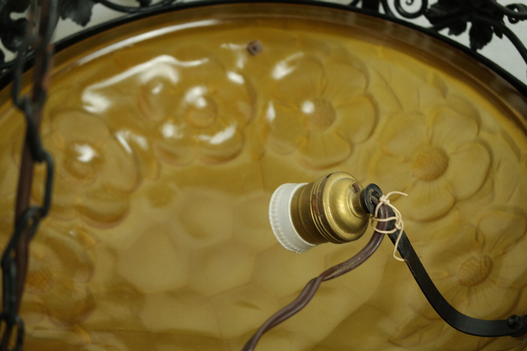 Art Deco wrought iron glass suspension Degué