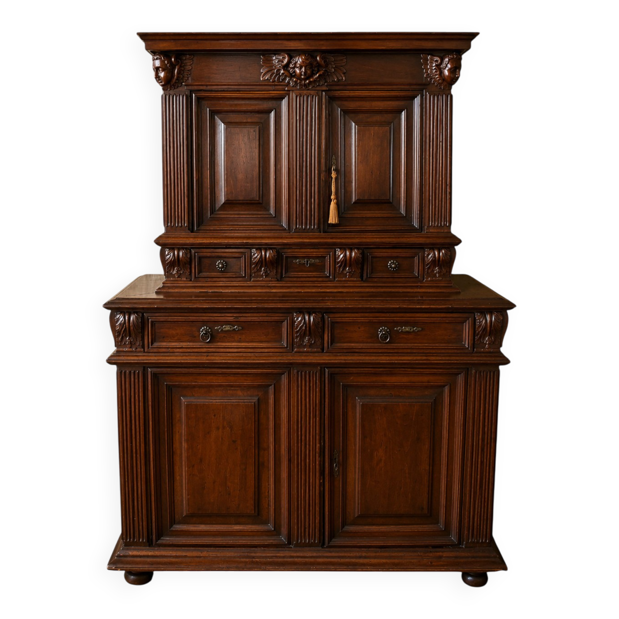 Cabinet - Buffet Deux Corps Renaissance En Noyer, XVIIe