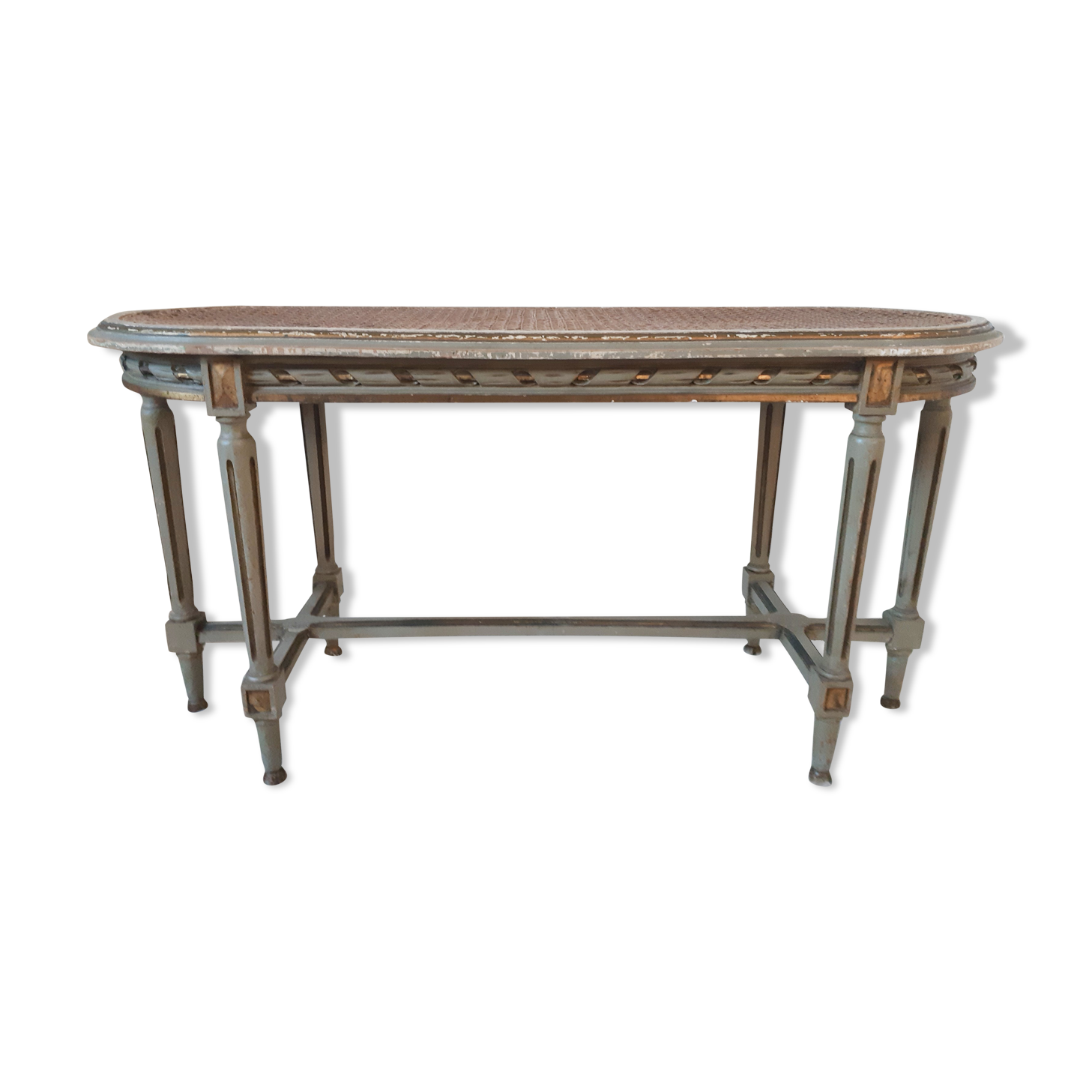 Banquette de piano style Louis XVI vert-gris et or
