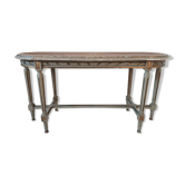 Banquette de piano style Louis XVI vert-gris et or