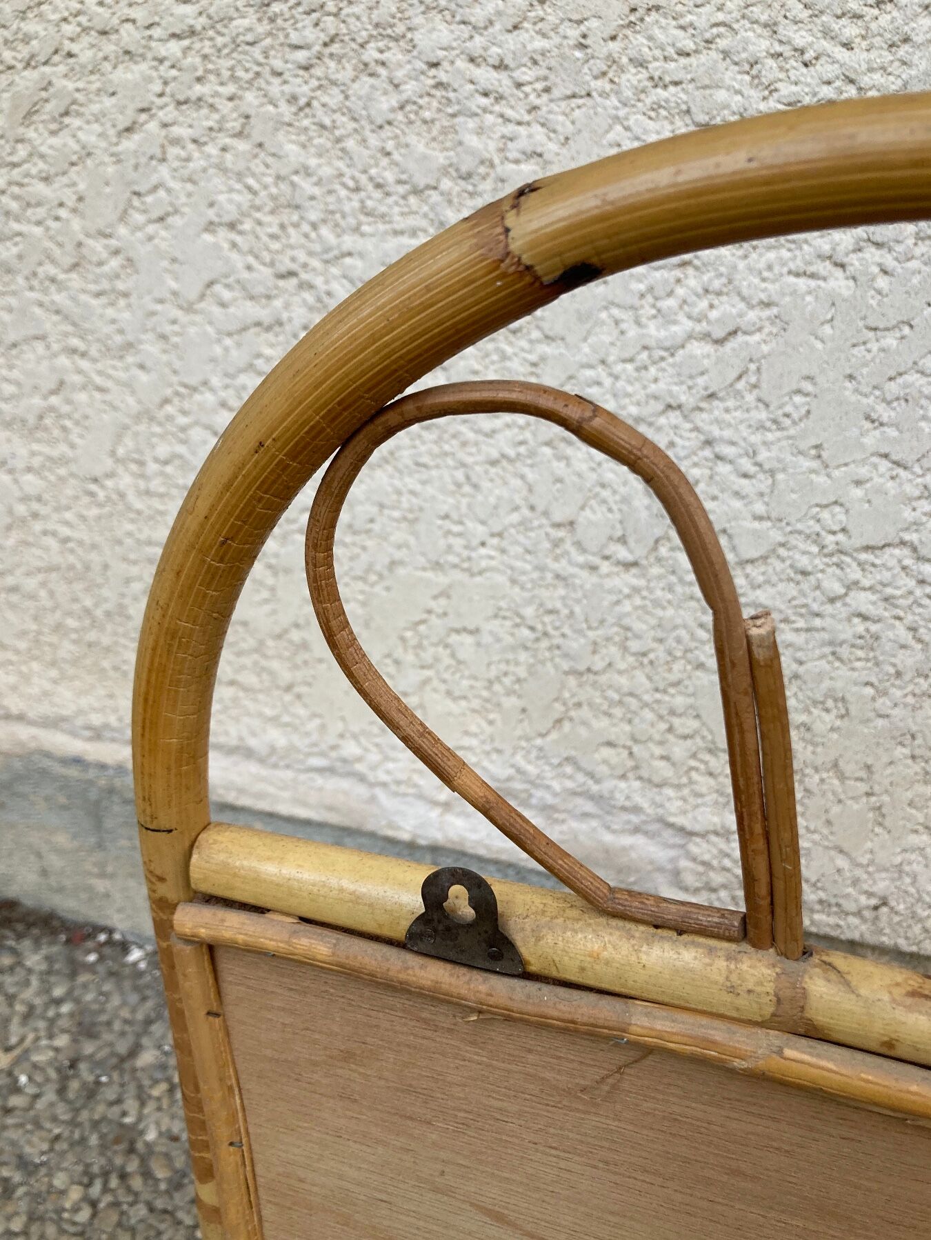 Vintage rattan wall shelf with mirror