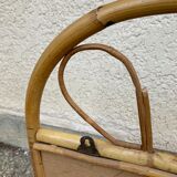Vintage rattan wall shelf with mirror