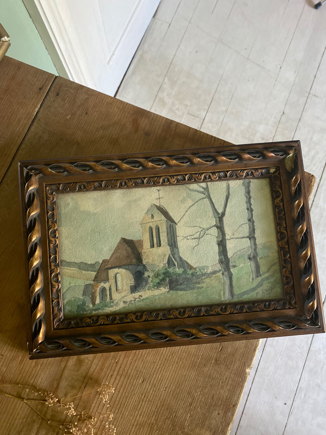 Watercolor signed 1943 Fay-Lès-Nemours French landscape