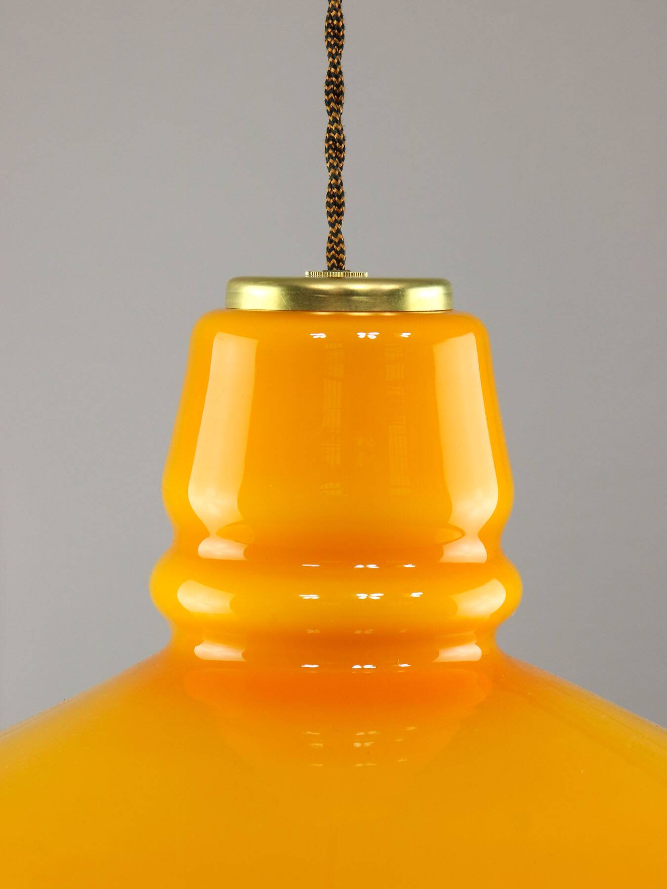 Mid-Century Italian Yellow Glass and Brass Pendant Lamp