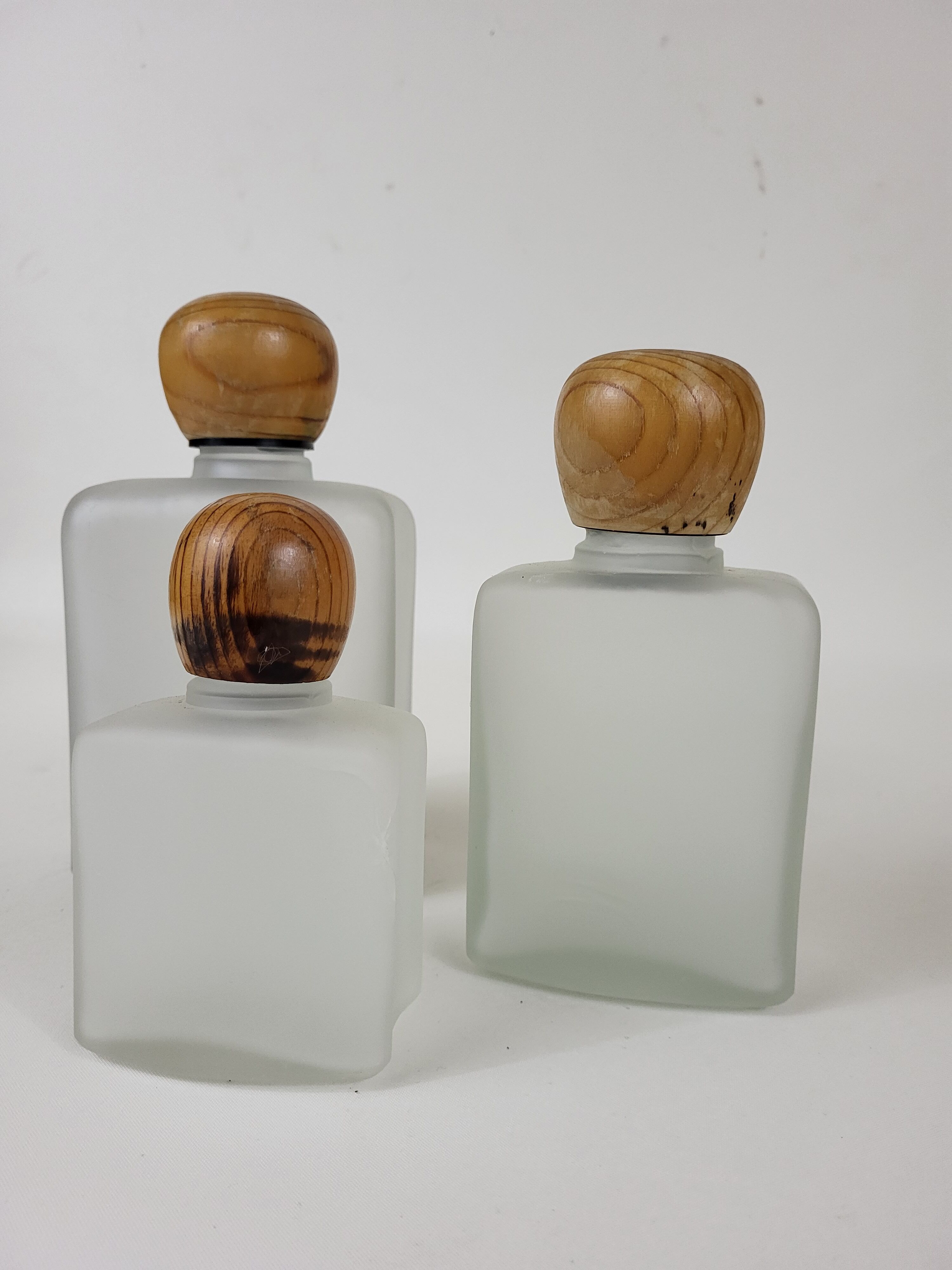 Set of 3 vintage frosted glass bottles