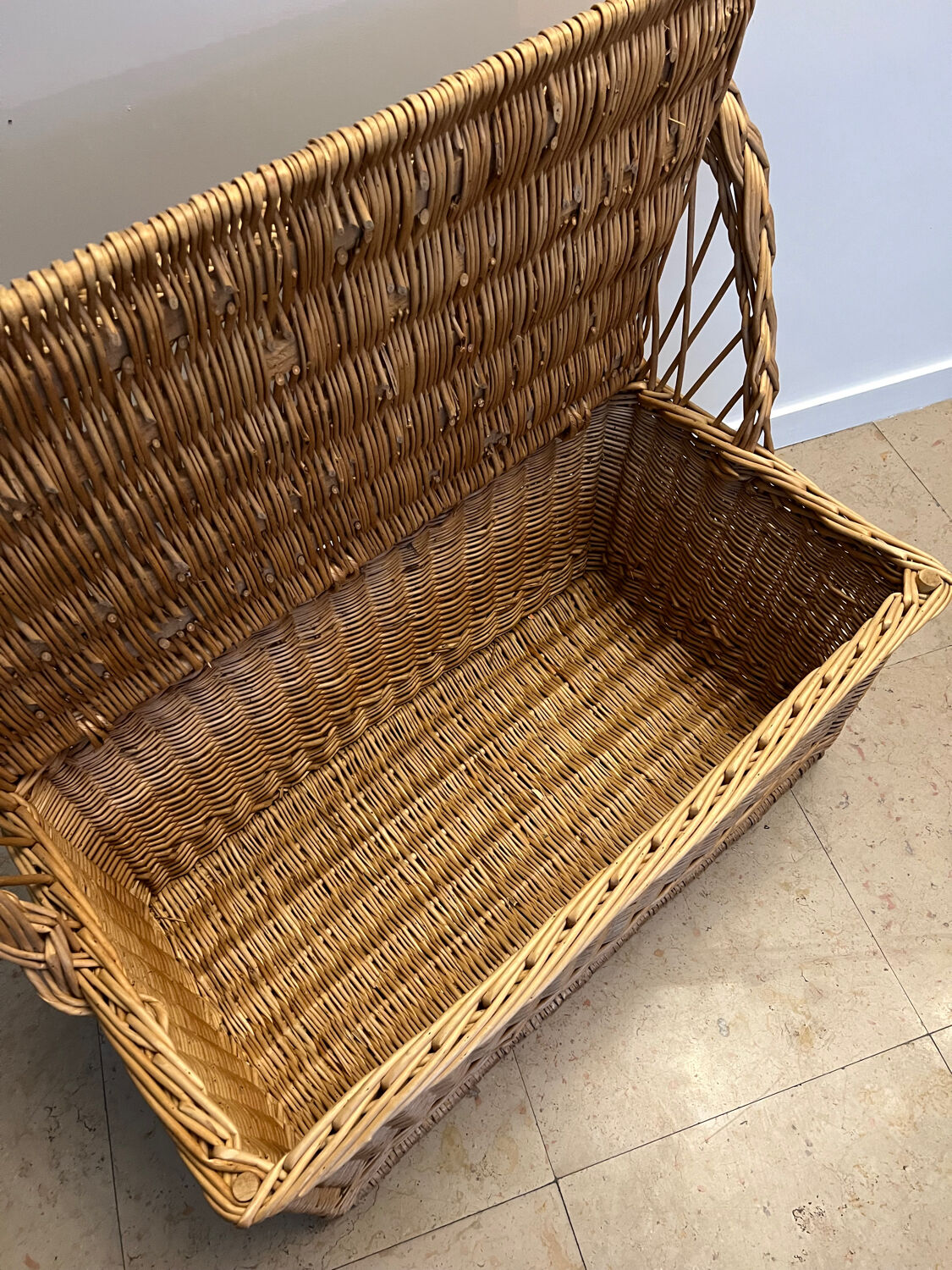 Vintage rattan wicker chest bench