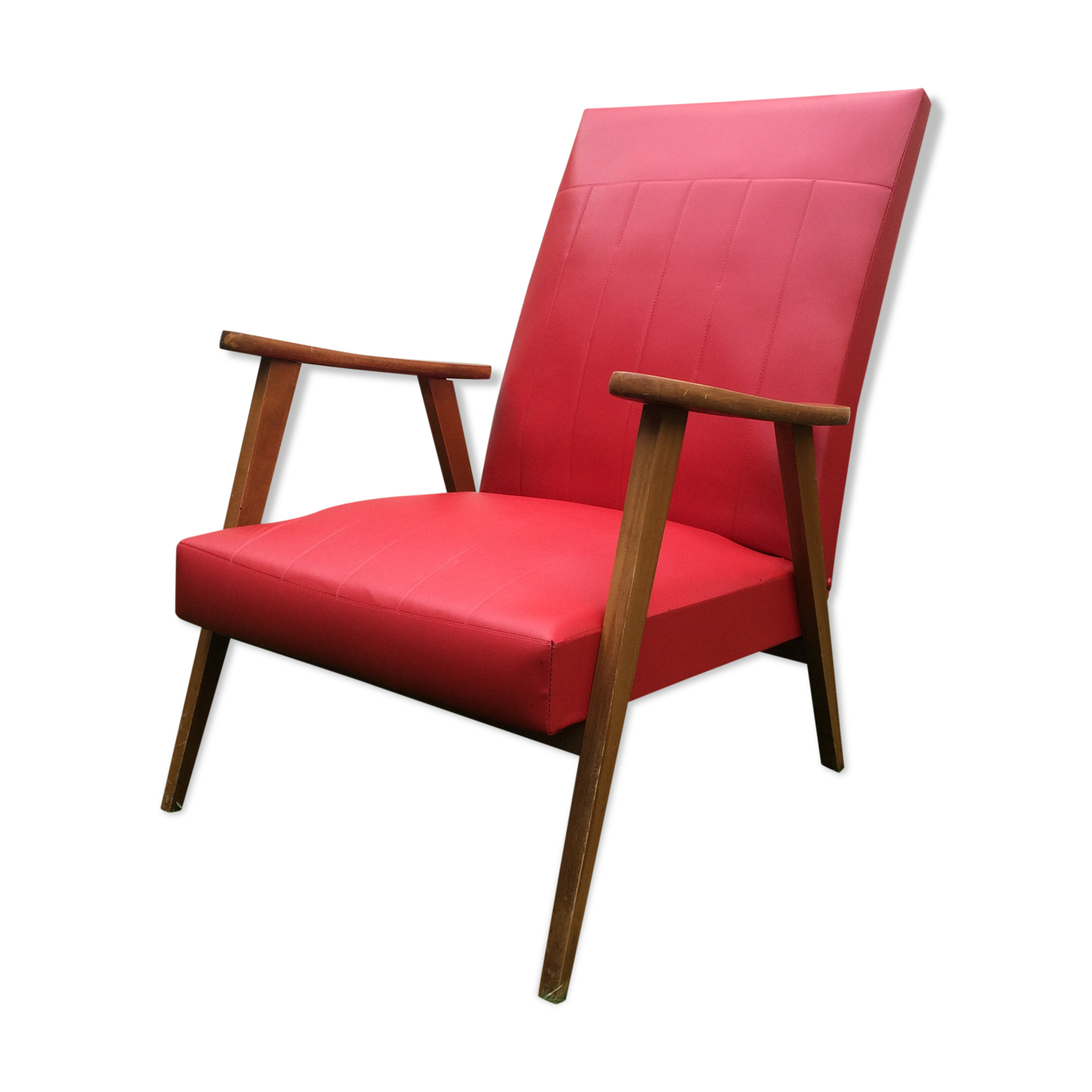 Pair of Scandinavian-style armchairs wood and red skai