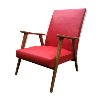 Pair of Scandinavian-style armchairs wood and red skai