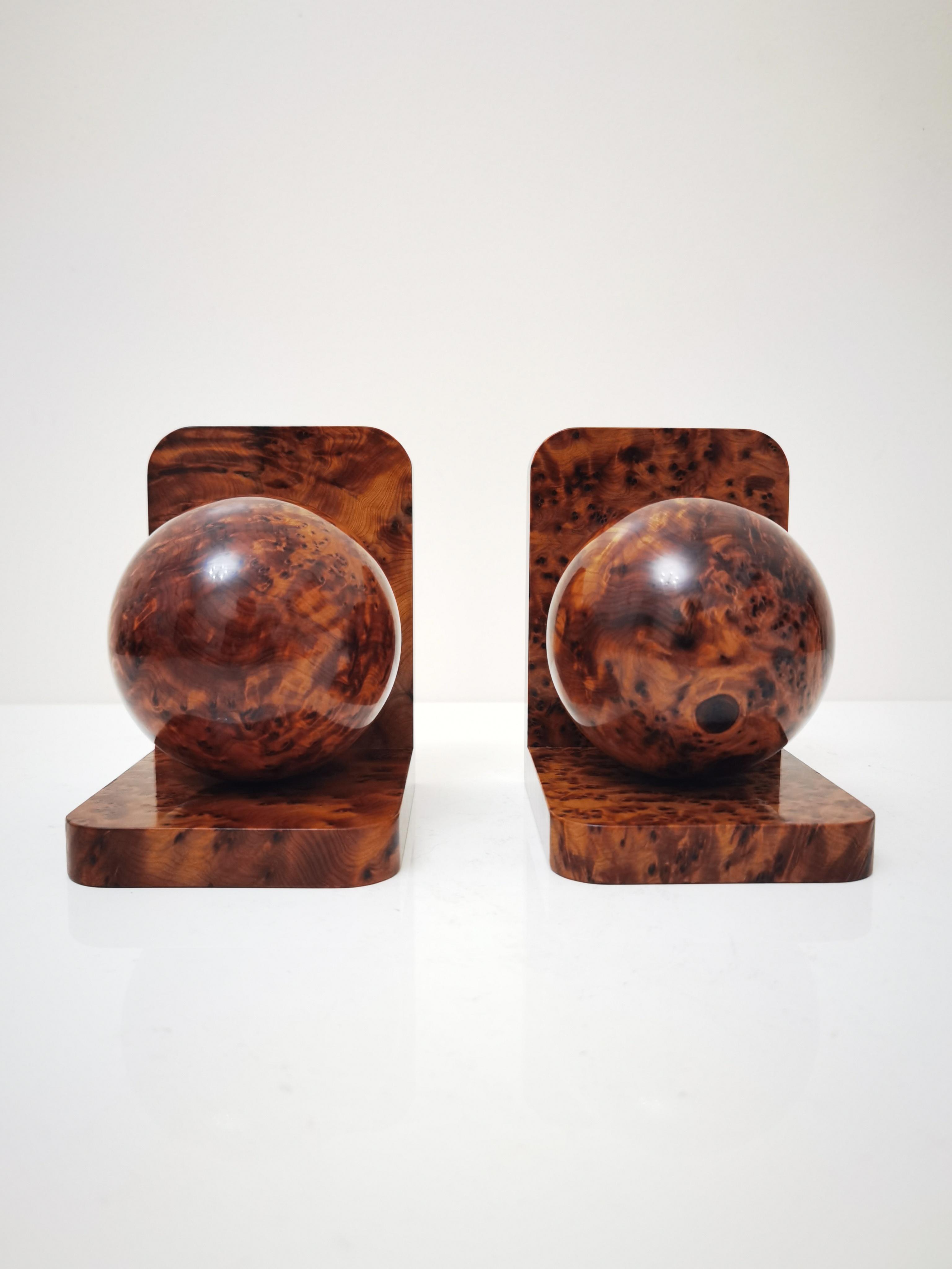 Serre-livres art déco en bois de loupe polie