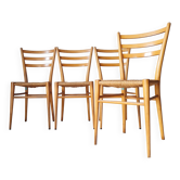 Suite de 4 chaises italiennes vintage en bois et paille