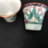 Coffee maker and 4 small bowls - porcelain - roosters and plants - china - mid-20th century