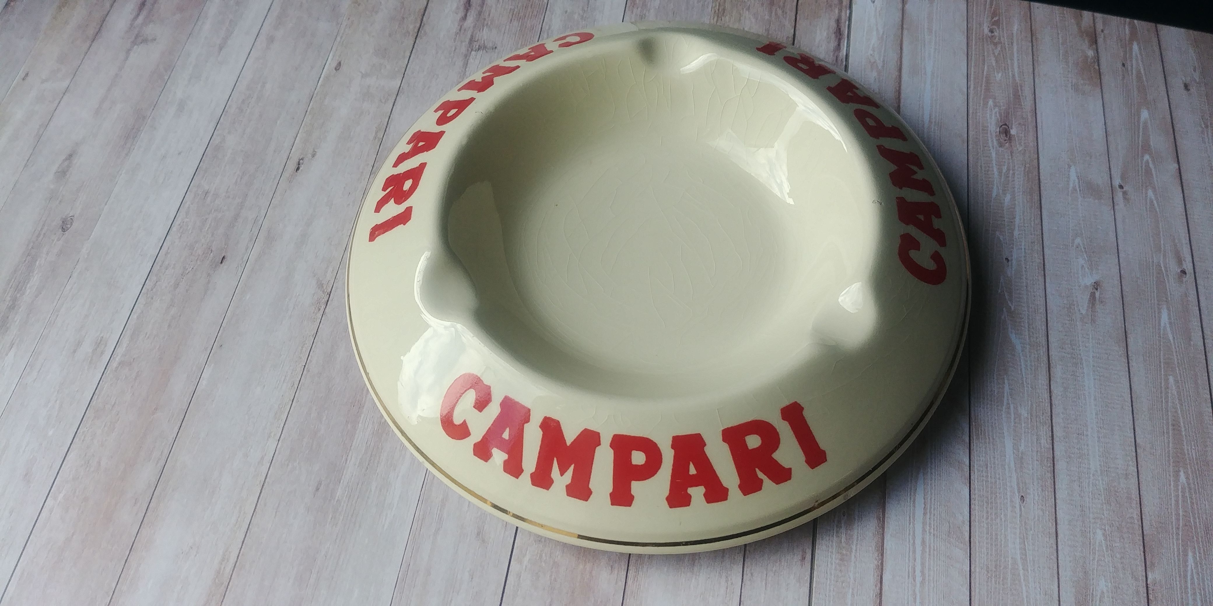 Campari ashtray in Porcelain Orchies Moulion des Loups cream/red