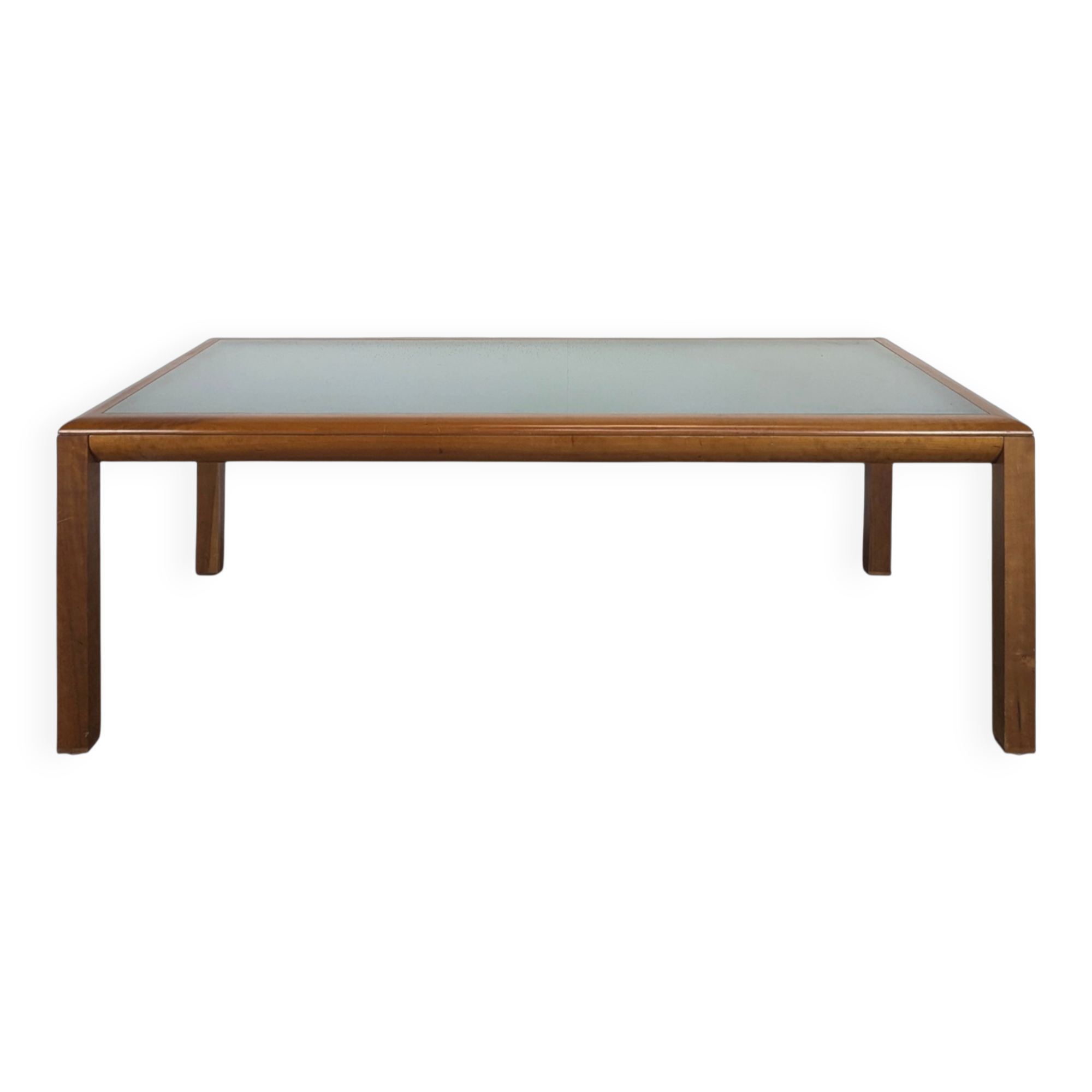 Grande table de repas en verre et merisier