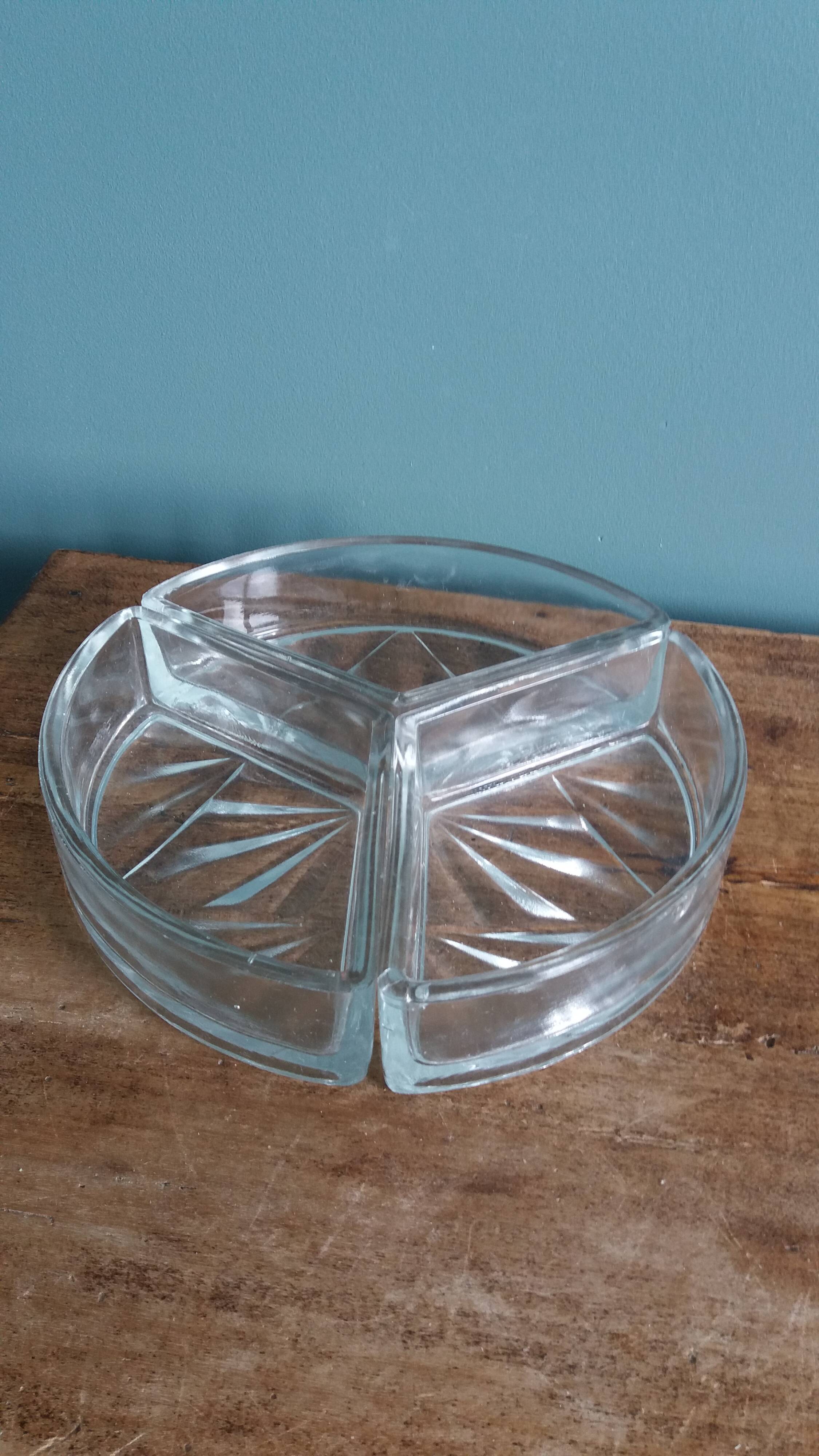Aperitif platter, metal server and glass ramekins, Art Deco