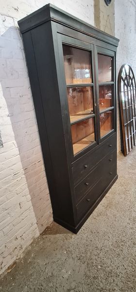 Former industrial library solid wood two glass doors and three drawers furniture trade