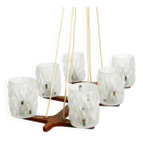 Beautiful 6-armed Scandinavian 1960s ceiling lamp made of teak and with gla