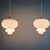 Scandinavian pendant light in white opaline (2 available), 1960