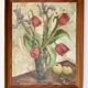 Vintage Still life with Tulips and apple, Oil Painting signed by M. Jonsson