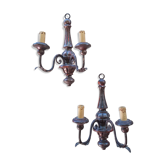 Pair of wooden and metal wall light