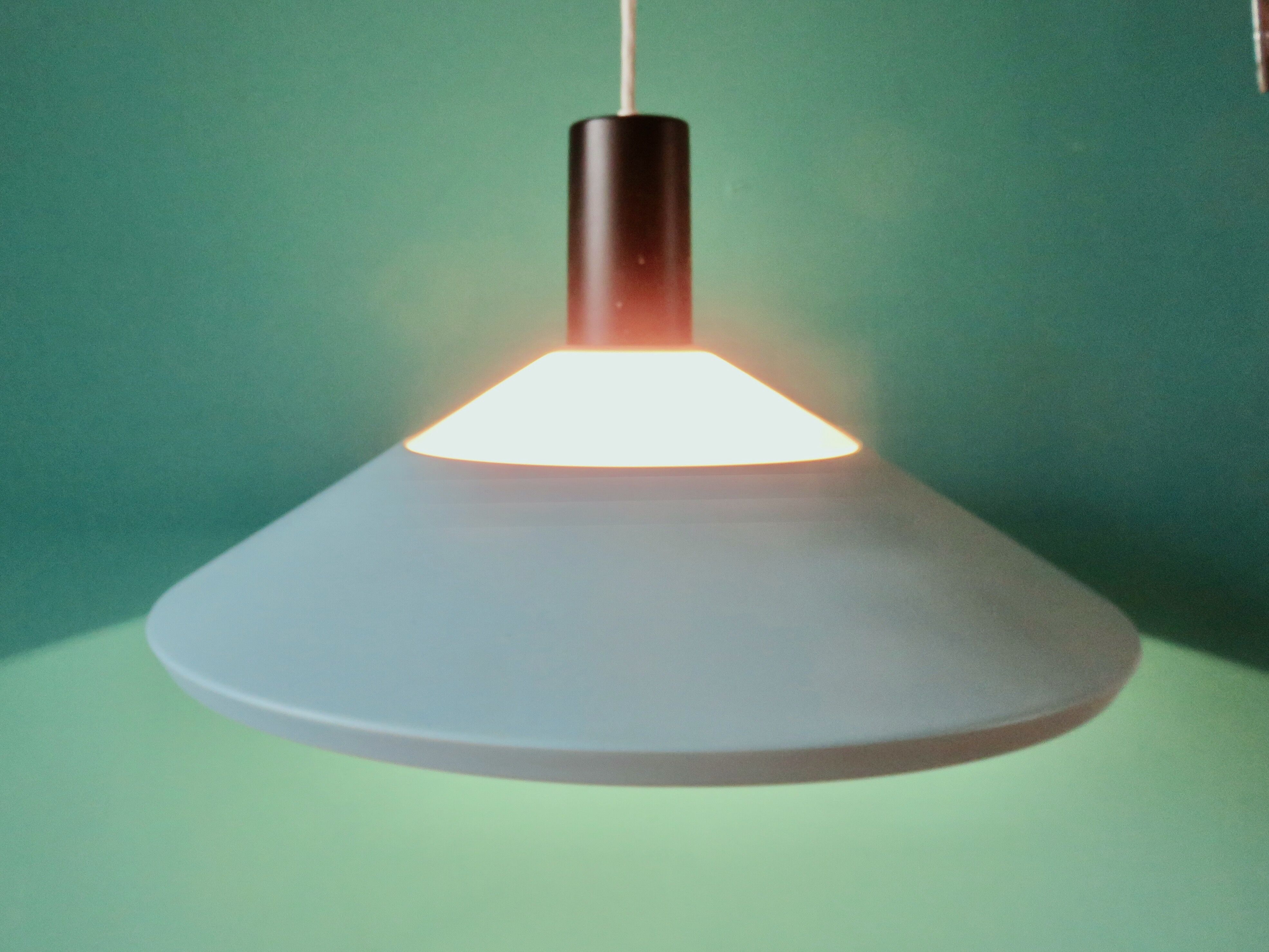 Light blue, black and white suspension, Louis Poulsen. Denmark 1960