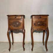 Pair of antique bedside tables with marble top and ceramic niche