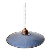 Old industrial pendant light in blue/grey enamelled sheet metal