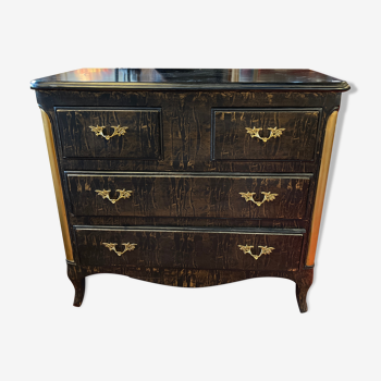 Black painted chest of drawers with golden Japanese bamboo effect