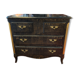 Black painted chest of drawers with golden Japanese bamboo effect