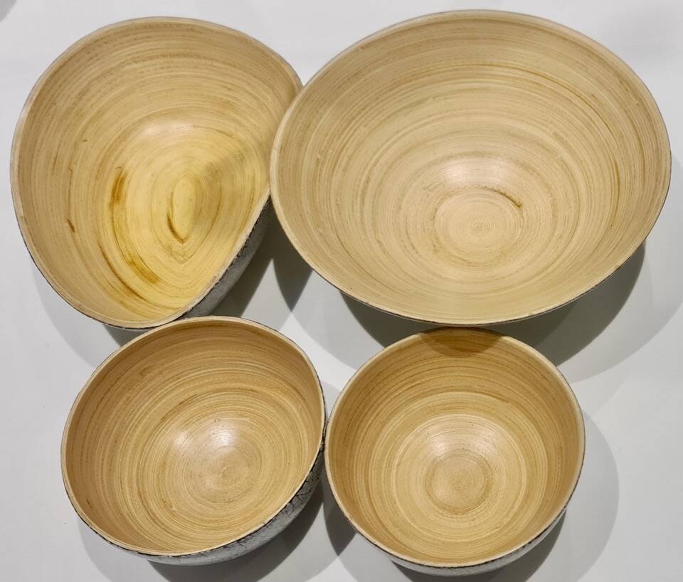 Set of 4 hand-painted bamboo salad bowls