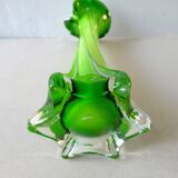 Corolla vase in blown glass, double layer green and white
