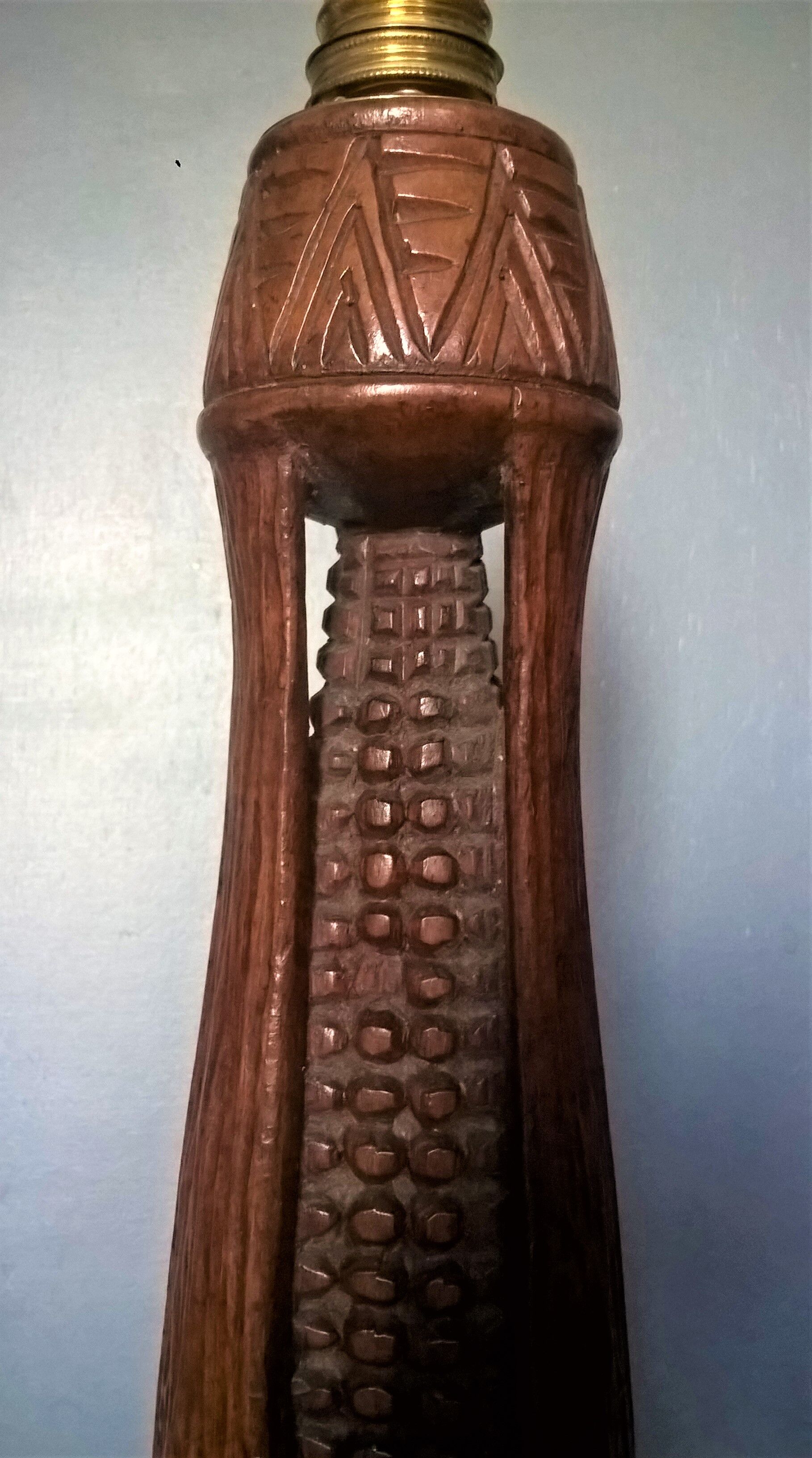African sorghum spike lamp foot on five-faced base ~ hand carved ~ 1950s /1960