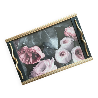Old restored tray “Les roses”
