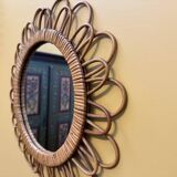 Vintage rattan flower mirror