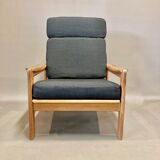 Teak and linen armchair Scandinavian design 1950.