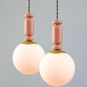Mid-Century Italian Brass & Opaline Glass Pendant Lamps, Set of 2