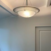 Large vintage lustra suspension light fixture large translucent green basin - SCE made in France