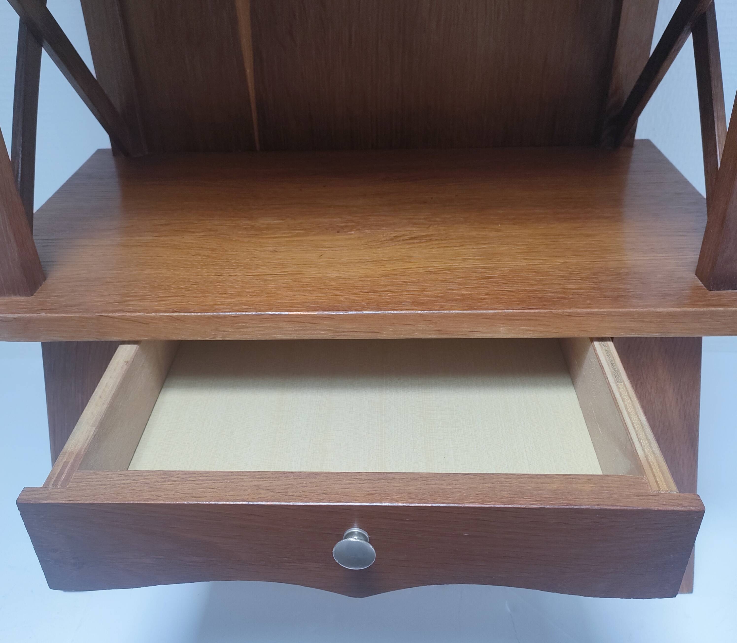 Vintage wooden crossbar bedside table